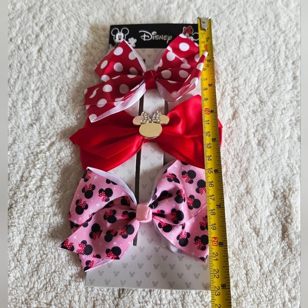 New Disney Minnie Mouse Girl's Bow Hair Clip Set of 3, red pink white polka dot